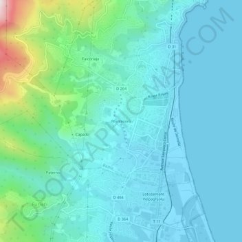 Mappa topografica Montesoro, altitudine, rilievo