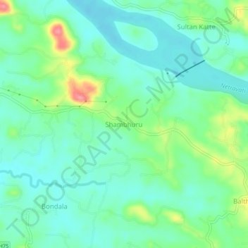 Mappa topografica Shambhuru, altitudine, rilievo