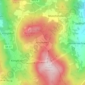 Mappa topografica Ahornwies, altitudine, rilievo