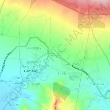 Mappa topografica Salugan, altitudine, rilievo