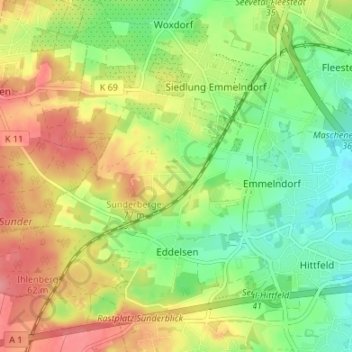 Mappa topografica Sunderberge, altitudine, rilievo