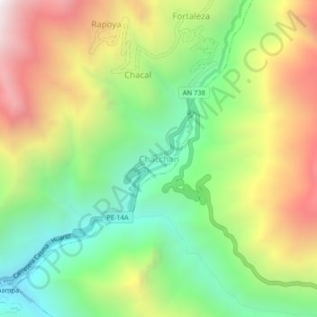 Mappa topografica Chacchan, altitudine, rilievo