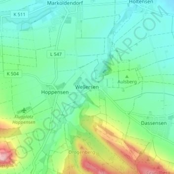 Mappa topografica Wellersen, altitudine, rilievo