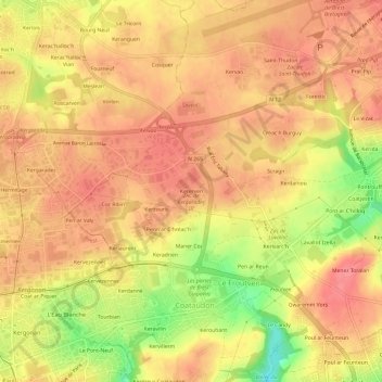 Mappa topografica Kererven, altitudine, rilievo