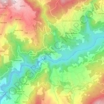 Mappa topografica Vilarinho, altitudine, rilievo