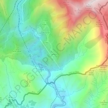 Mappa topografica Giastève, altitudine, rilievo