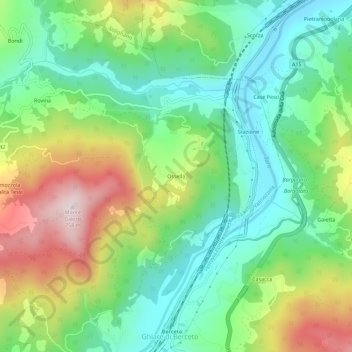 Mappa topografica Ossella, altitudine, rilievo