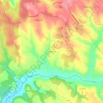 Mappa topografica Cardonnac, altitudine, rilievo