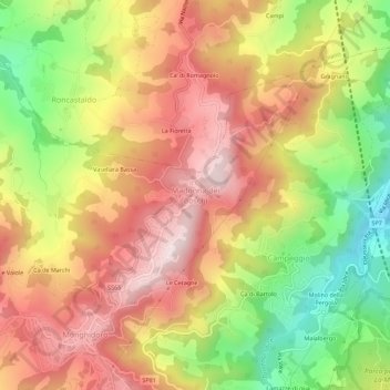 Mappa topografica Madonna dei Boschi, altitudine, rilievo
