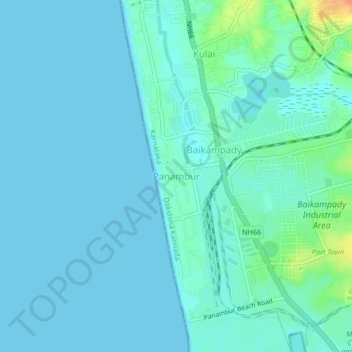 Mappa topografica Panambur, altitudine, rilievo