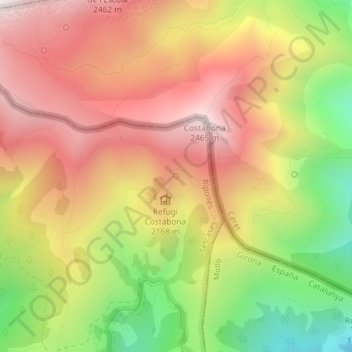 Mappa topografica Font del Fra Joan, altitudine, rilievo