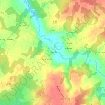 Mappa topografica Chantrezac, altitudine, rilievo
