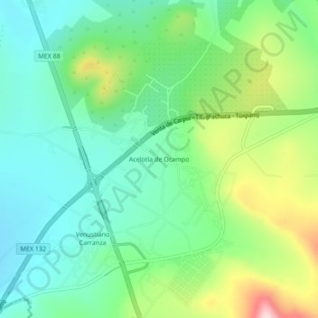 Mappa topografica Acelotla de Ocampo, altitudine, rilievo