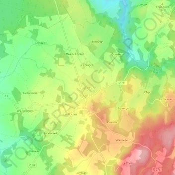 Mappa topografica Laubard, altitudine, rilievo
