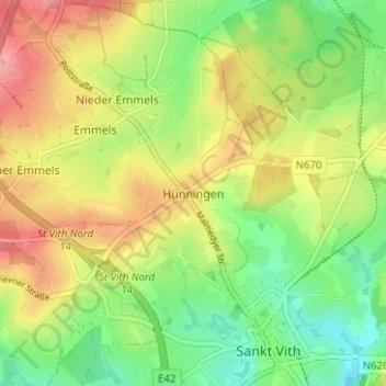 Mappa topografica Hünningen, altitudine, rilievo