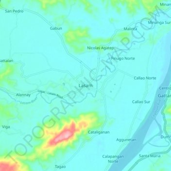 Mappa topografica Lasam, altitudine, rilievo