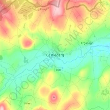 Mappa topografica Castlederg, altitudine, rilievo