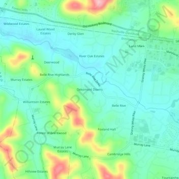 Mappa topografica Dekemont Downs, altitudine, rilievo