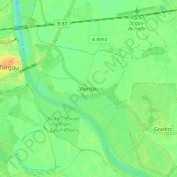 Mappa topografica Werdau, altitudine, rilievo