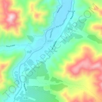 Mappa topografica Huatulame, altitudine, rilievo