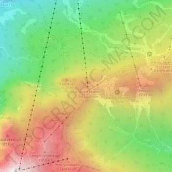 Mappa topografica Kreuzeck, altitudine, rilievo