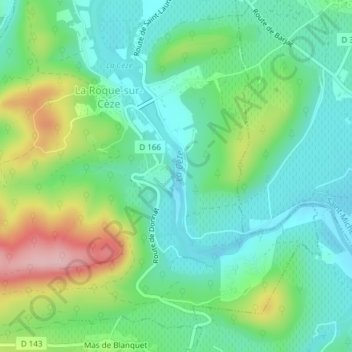 Mappa topografica Cascades du Sautadet, altitudine, rilievo