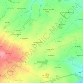Mappa topografica Parigné, altitudine, rilievo