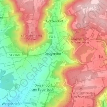 Mappa topografica Drügendorf, altitudine, rilievo