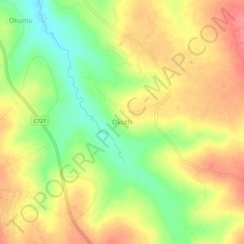 Mappa topografica Okoth, altitudine, rilievo
