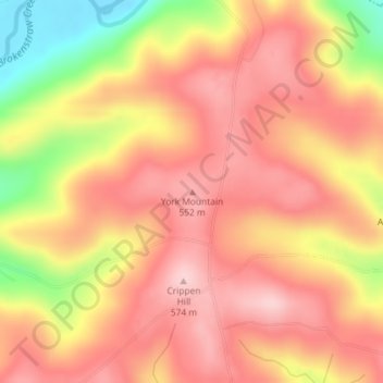 Mappa topografica York Mountain, altitudine, rilievo