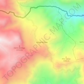 Mappa topografica Hojas Anchas, altitudine, rilievo