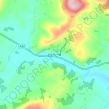 Mappa topografica Nantmel, altitudine, rilievo