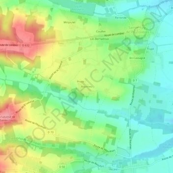 Mappa topografica Bourrieu, altitudine, rilievo