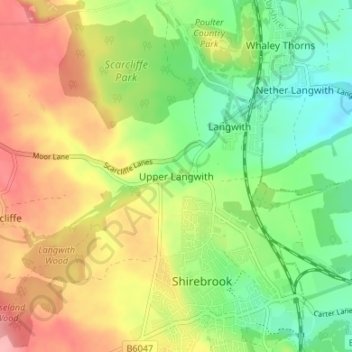 Mappa topografica Upper Langwith, altitudine, rilievo