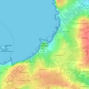 Mappa topografica Beg Ar Bereneg, altitudine, rilievo
