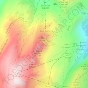 Mappa topografica Les Perrons, altitudine, rilievo