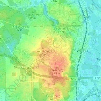 Mappa topografica Hoherlehme, altitudine, rilievo