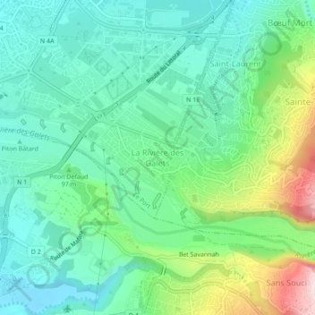 Mappa topografica La Rivière des Galets, altitudine, rilievo