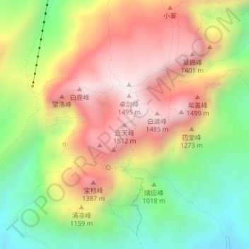Mappa topografica 连天峰, altitudine, rilievo