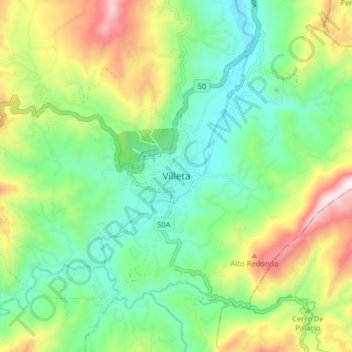 Mappa topografica Villeta, altitudine, rilievo