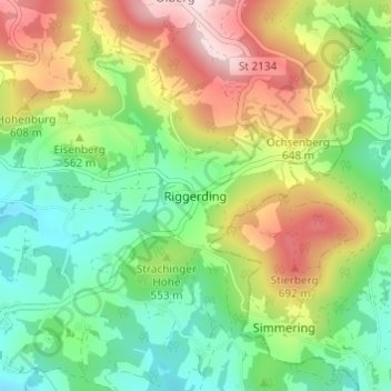 Mappa topografica Riggerding, altitudine, rilievo