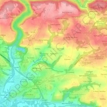 Mappa topografica Kerdudal, altitudine, rilievo