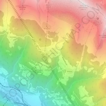 Mappa topografica Carì, altitudine, rilievo