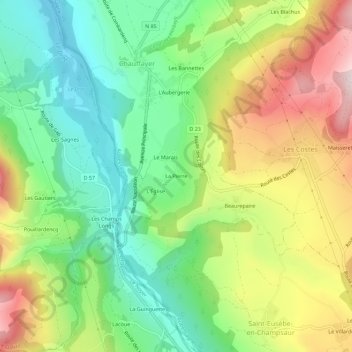 Mappa topografica La Pierre, altitudine, rilievo