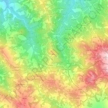 Mappa topografica Canevino, altitudine, rilievo