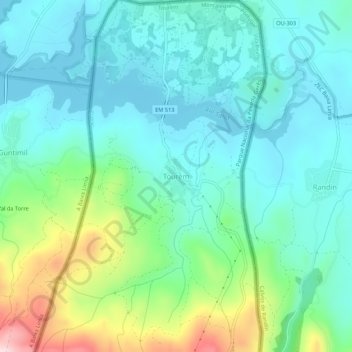 Mappa topografica Tourém, altitudine, rilievo