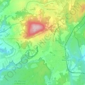 Mappa topografica Quadroni, altitudine, rilievo