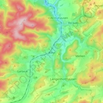 Mappa topografica Balve, altitudine, rilievo