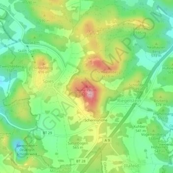 Mappa topografica Hohe Reuth, altitudine, rilievo
