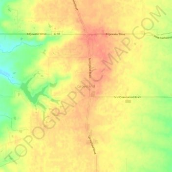 Mappa topografica Groveland, altitudine, rilievo
